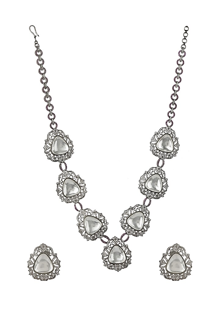 Oxidized Silver Finish Necklace Set by Auraa Trends