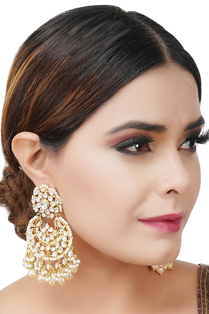 Gold Plated Kundan Polki Chandbali Earrings by Auraa Trends at Pernia's Pop Up Shop
