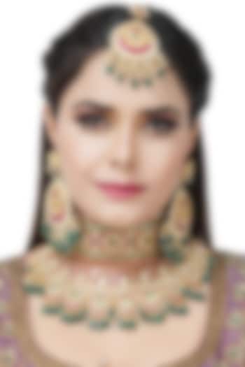 Gold Plated Necklace Set With Kundan Polki by Auraa Trends at Pernia's Pop Up Shop