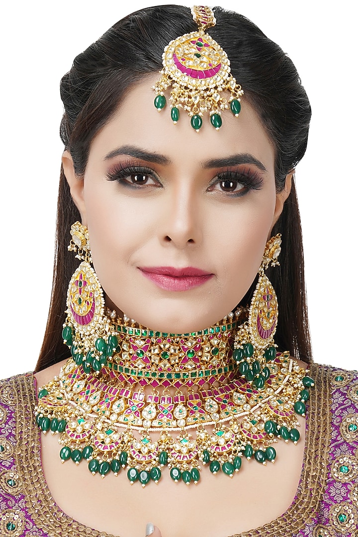 Gold Plated Necklace Set With Kundan Polki by Auraa Trends at Pernia's Pop Up Shop
