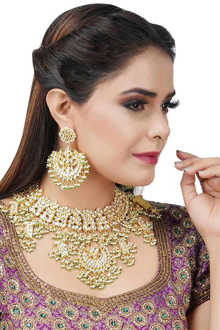 Gold Plated Kundan Polki Necklace Set by Auraa Trends at Pernia's Pop Up Shop
