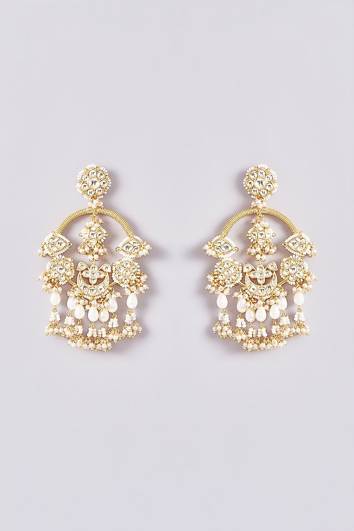 Gold Plated Kundan Polki & Handcrafted Stones Chandbali Earrings by Aura Trends at Pernia's Pop Up Shop
