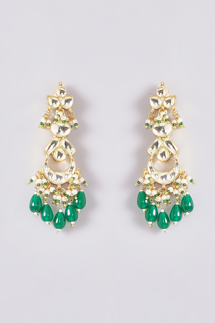 Gold Plated Kundan Polki & Handcrafted Green Stones Choker Necklace Set by Aura Trends at Pernia's Pop Up Shop