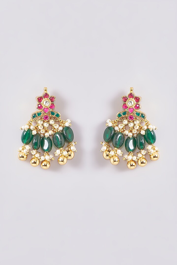 Gold Plated Kundan Polki & Handcrafted Green Stones Choker Necklace Set by Aura Trends at Pernia's Pop Up Shop