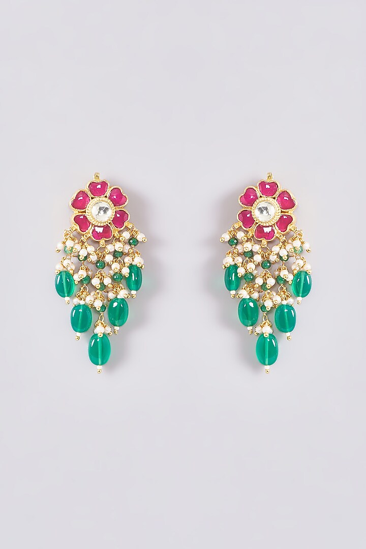 Gold Plated Kundan Polki & Handcrafted Green Stones Choker Necklace Set by Aura Trends at Pernia's Pop Up Shop