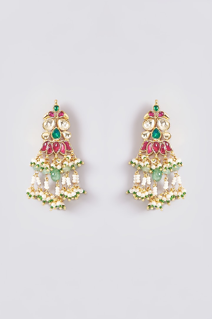 Gold Plated Kundan Polki & Handcrafted Green Stones Necklace Set by Aura Trends at Pernia's Pop Up Shop