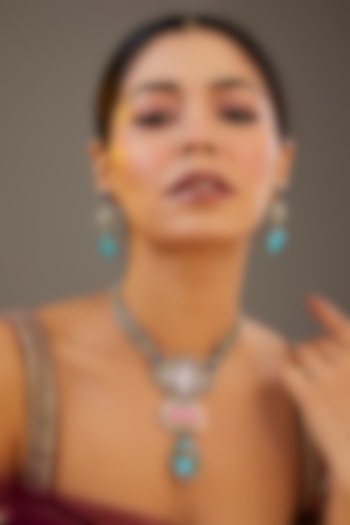 Gold Finish Green Kundan Polki Long Necklace Set by Auraa Trends at Pernia's Pop Up Shop