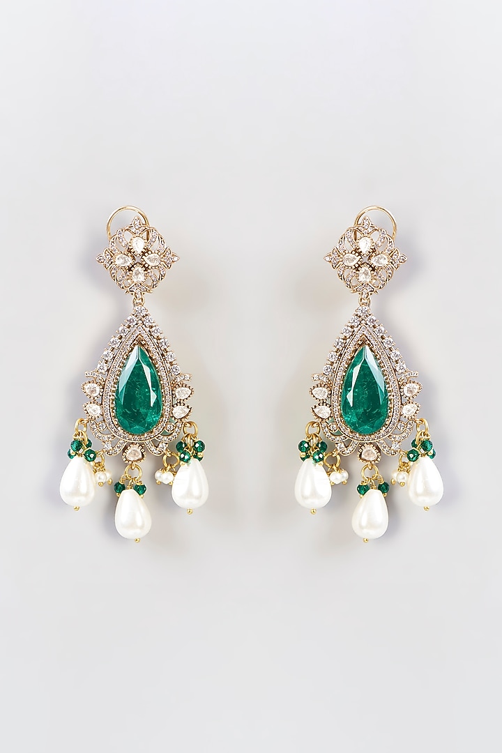 Gold Finish Green Kundan Polki & Stone Choker Necklace Set by Aura Trends at Pernia's Pop Up Shop