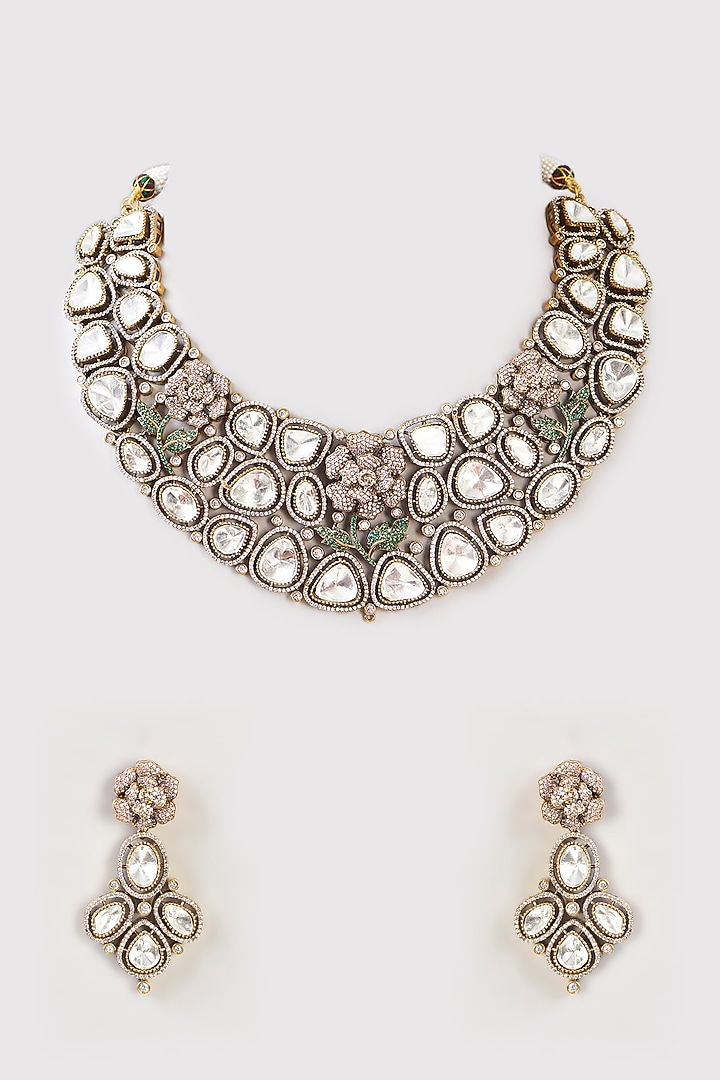 Gold Finish Kundan Polki Necklace Set by Aura Trends at Pernia's Pop Up Shop