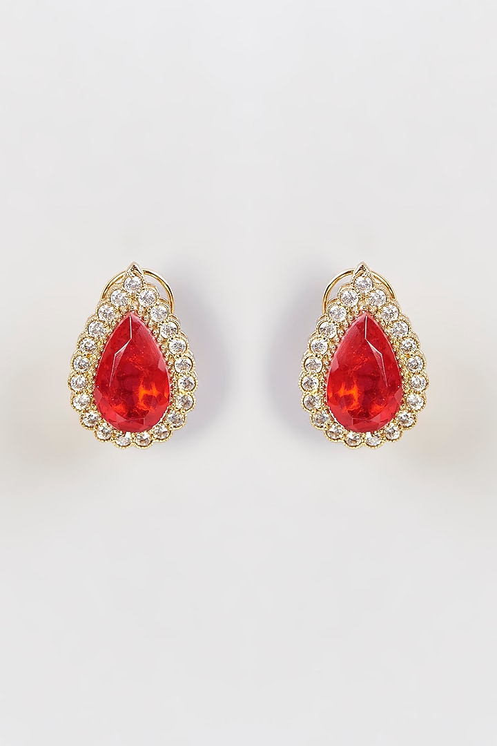 White Finish Red Zircon & Cubic Zirconia Stud Earrings by Aura Trends at Pernia's Pop Up Shop