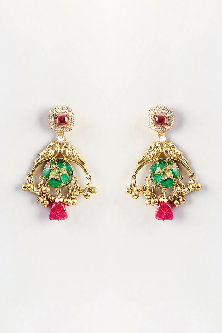 Gold Finish Green Kundan Polki Long Necklace Set by Aura Trends at Pernia's Pop Up Shop