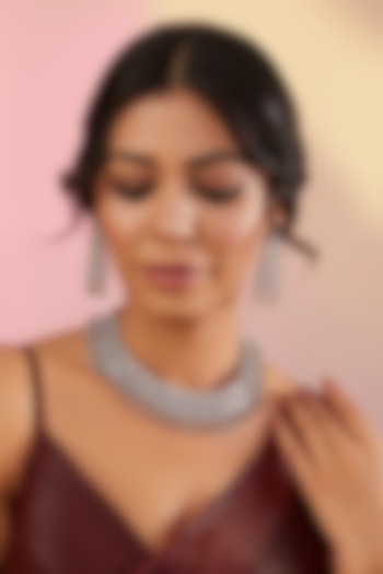 White Rhodium Finish American Diamond & Zircon Necklace Set by Auraa Trends at Pernia's Pop Up Shop