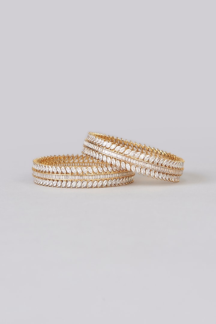 White Rhodium Finish American Diamond Bangles (Set of 2) by Aura Trends at Pernia's Pop Up Shop