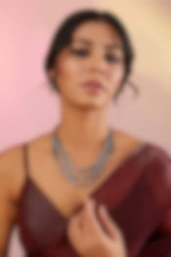 White Rhodium Finish American Diamond & Zircon Layered Necklace Set by Auraa Trends at Pernia's Pop Up Shop