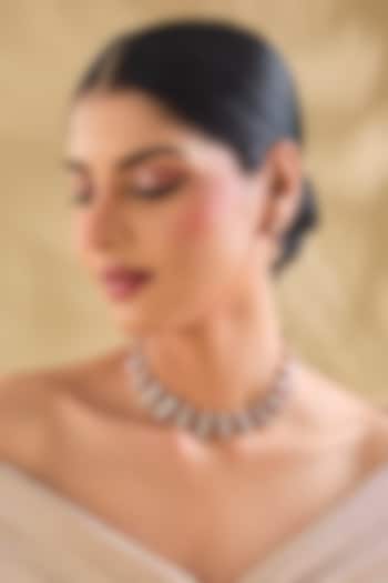 Rose Gold Finish Pink & Green Crystal Choker Necklace Set by Aura Trends at Pernia's Pop Up Shop