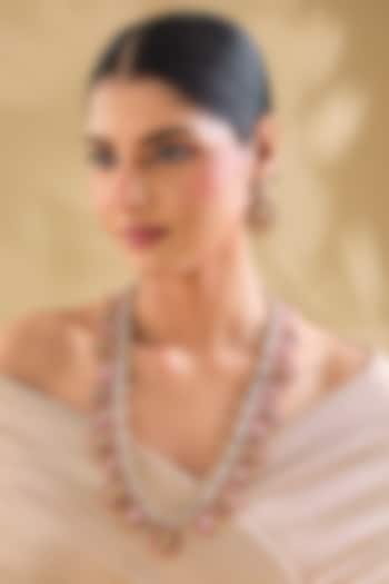 Gold Finish Kundan Polki & Pink Stone Long Necklace Set by Aura Trends at Pernia's Pop Up Shop