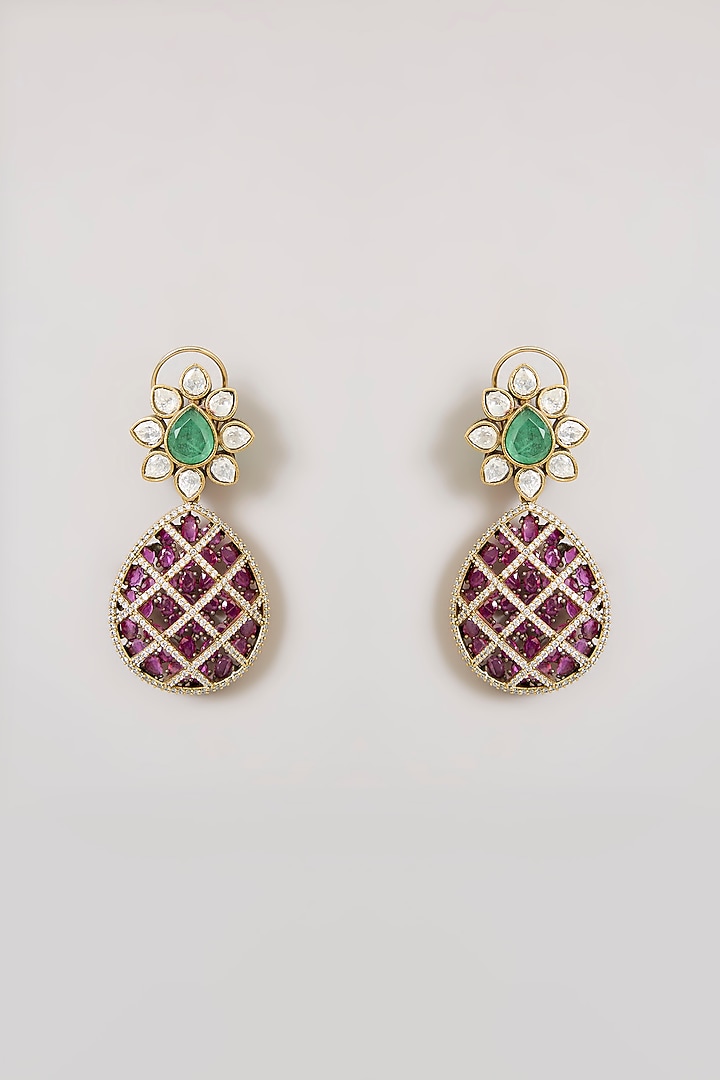 Antique Gold Finish Purple & Emerald Green Stone Choker Necklace Set by Aura Trends at Pernia's Pop Up Shop