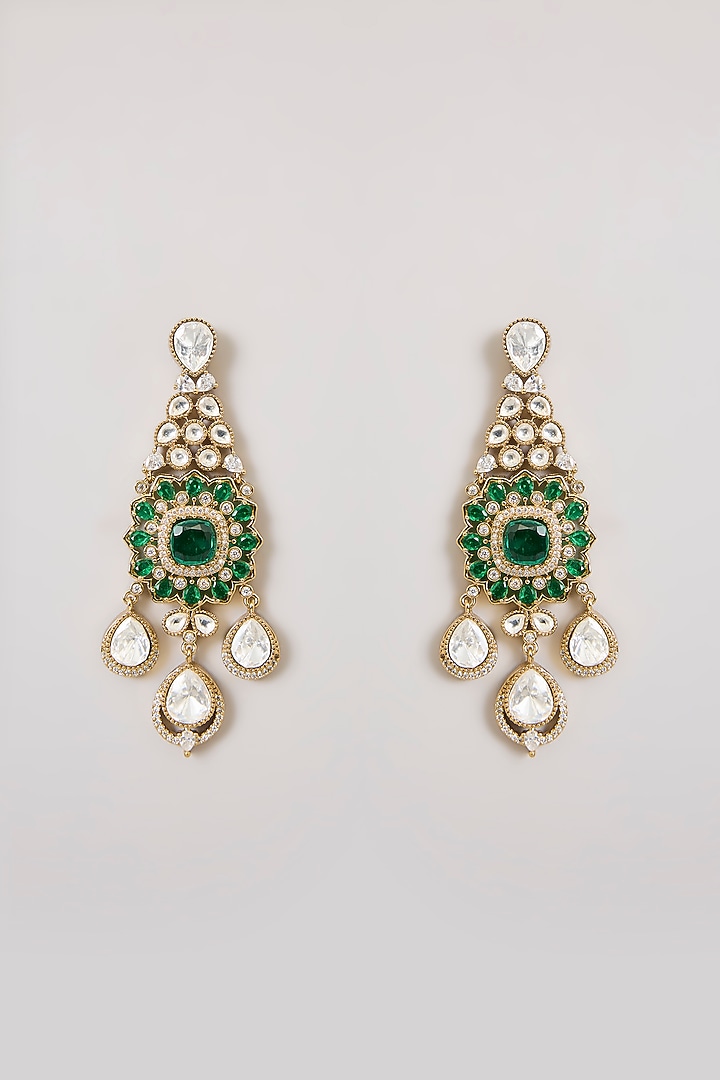 Gold Finish Kundan Polki & Emerald Green Stone Choker Necklace Set by Aura Trends at Pernia's Pop Up Shop
