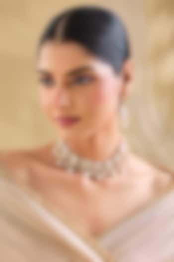 Gold Finish Kundan Polki & Pearl Choker Necklace Set by Aura Trends at Pernia's Pop Up Shop