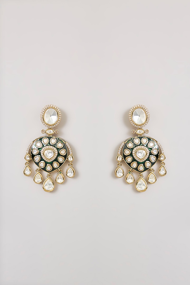 Gold Finish Kundan Polki & Green Meenakari Necklace Set by Aura Trends at Pernia's Pop Up Shop