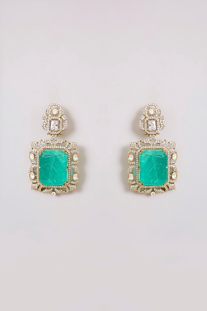 Gold Finish Kundan Polki & Emerald Green Stone Necklace Set by Aura Trends at Pernia's Pop Up Shop