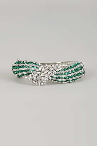 Silver Finish Cubic Zirconia & Emerald Stone Bracelet by Aura Trends