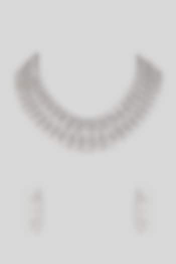 Silver Finish Cubic Zirconia Layered Necklace Set by Aura Trends at Pernia's Pop Up Shop