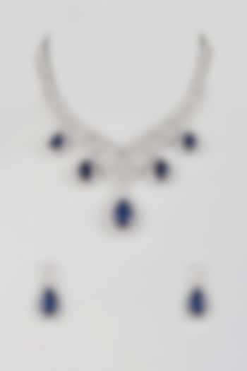 Silver Finish Cubic Zirconia & Royal Blue Stone Necklace Set by Aura Trends at Pernia's Pop Up Shop