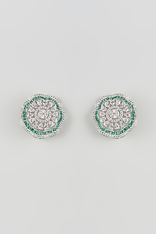 Silver Finish Cubic Zirconia & Emerald Stone Earrings by Aura Trends