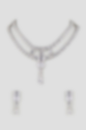 Silver Finish Cubic Zirconia Layered Necklace Set by Aura Trends at Pernia's Pop Up Shop