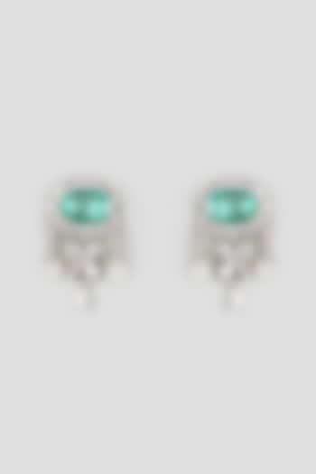 Silver Finish Emerald Green & Cubic Zirconia Stud Earrings by Aura Trends at Pernia's Pop Up Shop