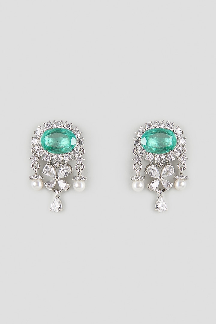 Silver Finish Emerald Green & Cubic Zirconia Stud Earrings by Aura Trends at Pernia's Pop Up Shop