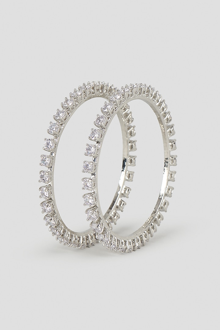 Silver Finish Cubic Zirconia Bangles (Set Of 2) by Aura Trends at Pernia's Pop Up Shop