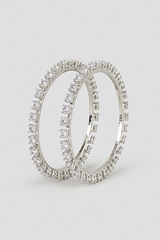 Silver Finish Cubic Zirconia Bangles (Set Of 2) by Aura Trends
