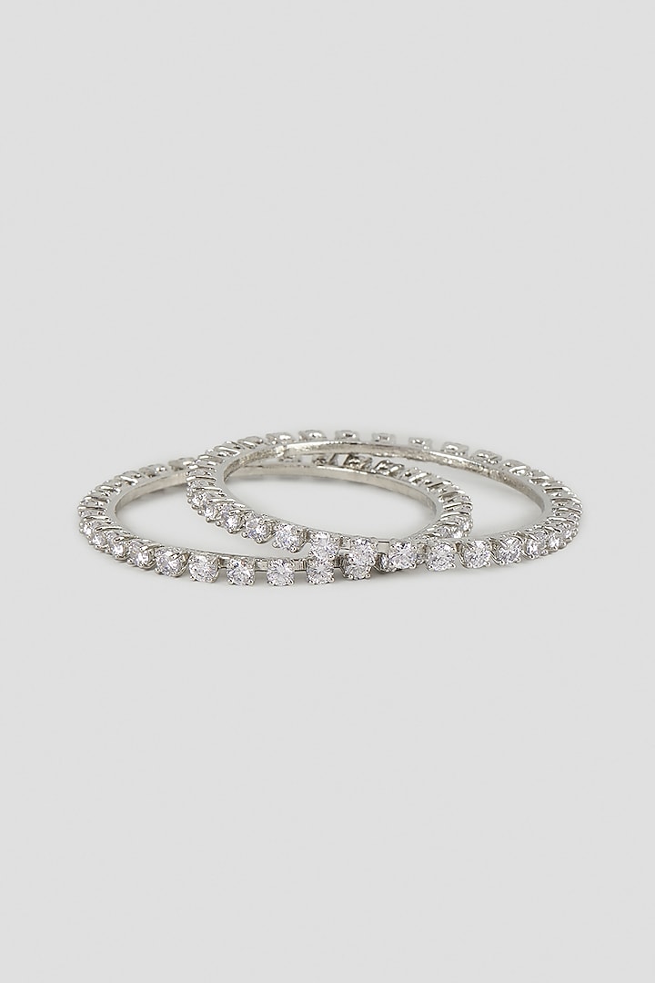 Silver Finish Cubic Zirconia Bangles (Set Of 2) by Aura Trends at Pernia's Pop Up Shop