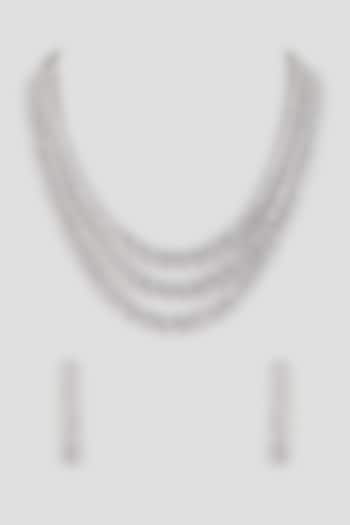 Silver Finish Cubic Zirconia Layered Necklace Set by Aura Trends at Pernia's Pop Up Shop