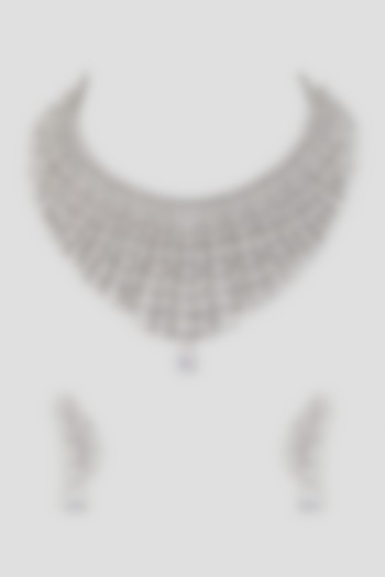 Silver Finish Cubic Zirconia Layered Necklace Set by Aura Trends at Pernia's Pop Up Shop
