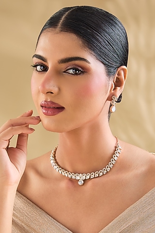 Gold Finish Cubic Zirconia Necklace Set by Aura Trends