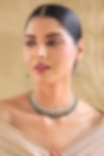 Gold Finish Kundan Polki & Green Teardrop Stone Choker Necklace Set by Aura Trends at Pernia's Pop Up Shop