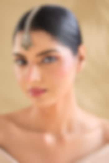 Gold Finish American Diamond & Green Stone Maangtikka by Aura Trends at Pernia's Pop Up Shop