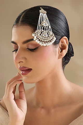 Antique Oxidised Finish Kundan Polki & Pearl Filigree Passa by Aura Trends