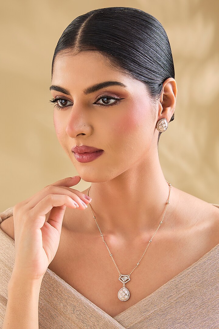 Gold Finish Crystal Pendant Necklace Set by Aura Trends at Pernia's Pop Up Shop