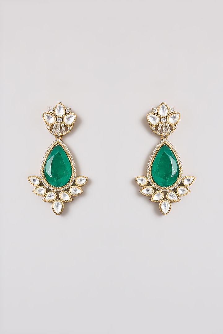Gold Finish Kundan Polki & Tear-Drop Emerald Stone Wing Necklace Set by Aura Trends at Pernia's Pop Up Shop