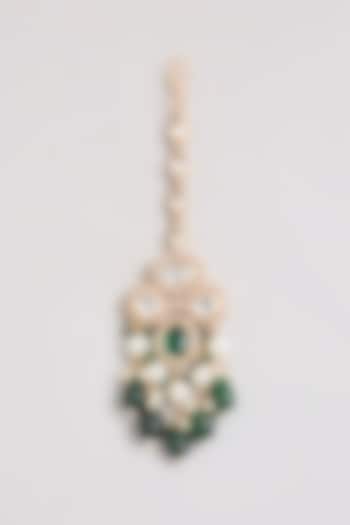 Gold Finish Kundan Polki & Green Stone Maangtikka by Aura Trends at Pernia's Pop Up Shop