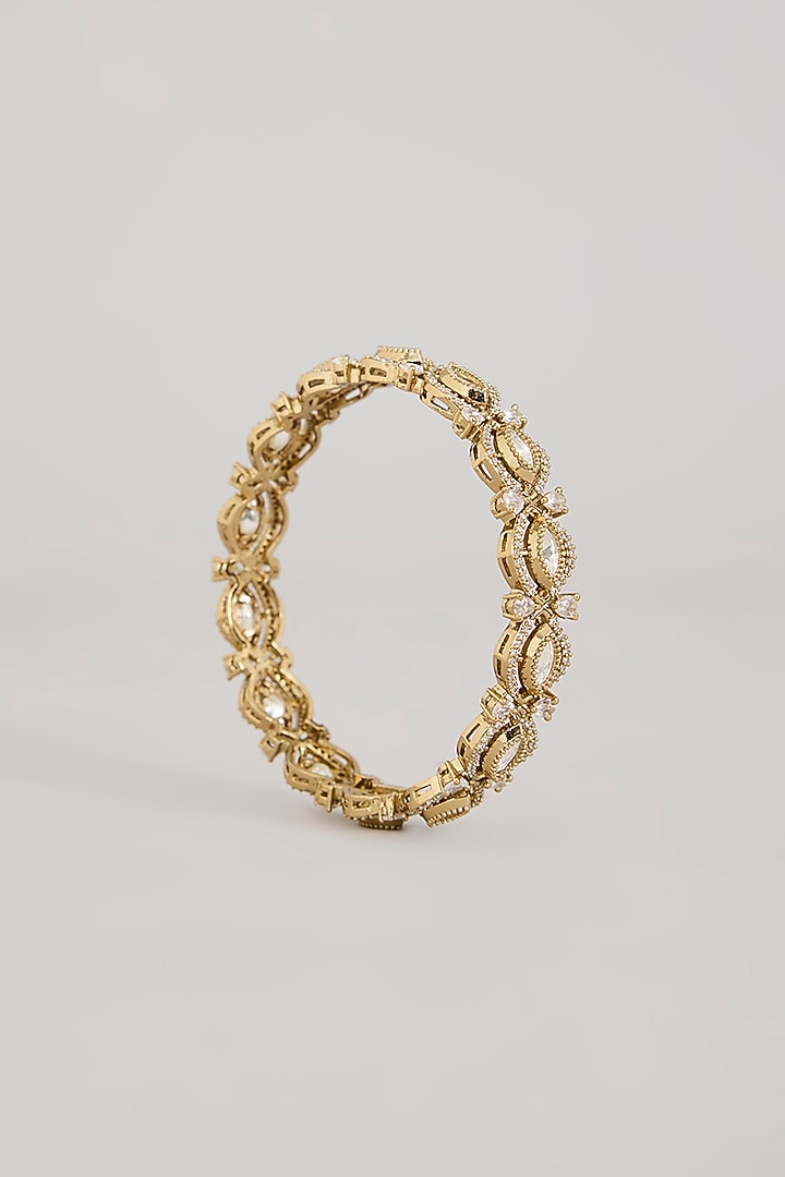 Gold Finish American Diamond & Crystal Floral Bangles (Set Of 2) by Aura Trends at Pernia's Pop Up Shop