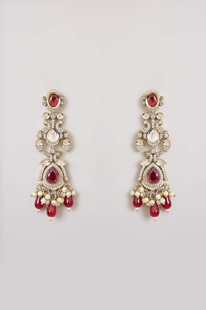 Gold Finish Kundan Polki & Ruby Red Stone Jaal Choker Necklace Set by Aura Trends at Pernia's Pop Up Shop