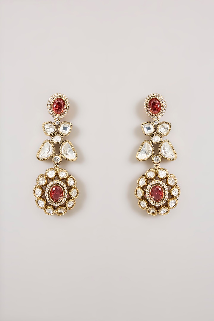 Gold Finish Kundan Polki & Maroon Stone Choker Necklace Set by Aura Trends at Pernia's Pop Up Shop