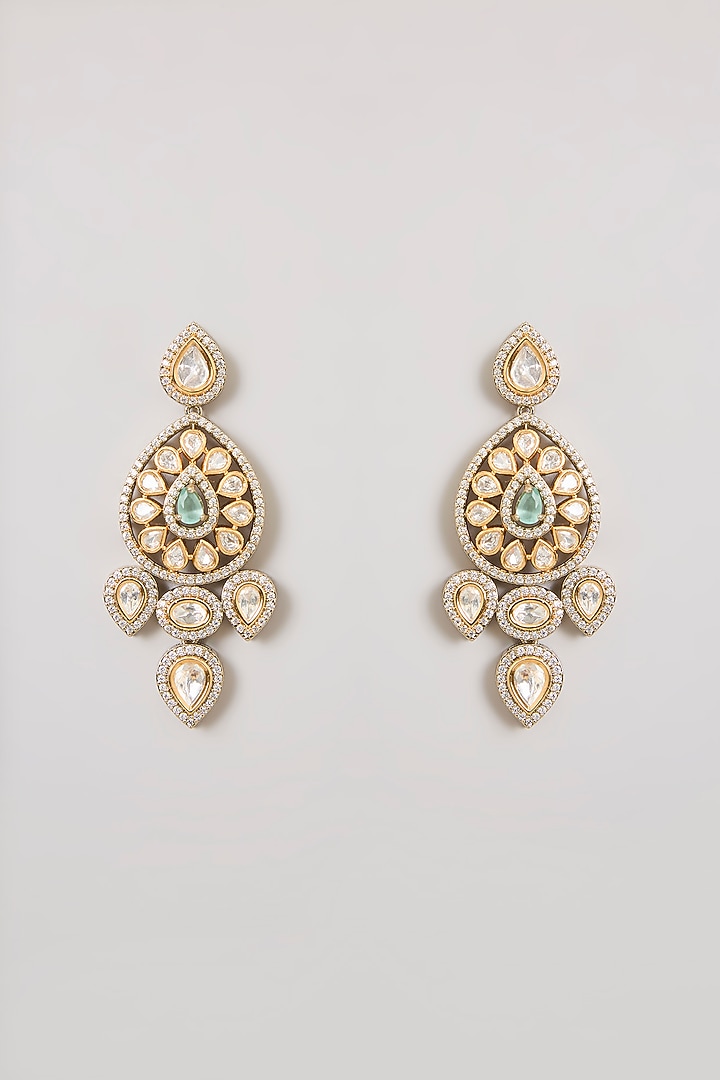 Gold Finish Kundan Polki & Green Layered Necklace Set by Aura Trends at Pernia's Pop Up Shop