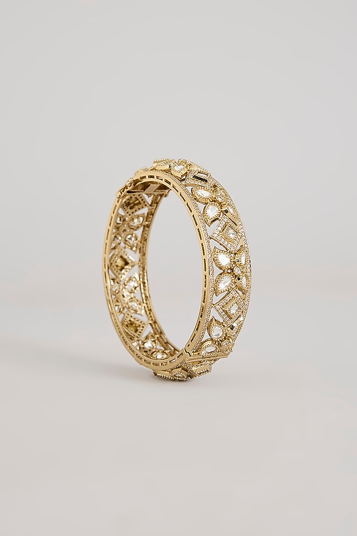 Antique Gold Finish Kundan Polki Bangles (Set Of 2) by Aura Trends at Pernia's Pop Up Shop