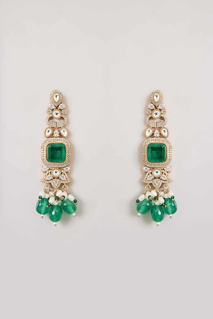 Gold Finish Kundan Polki & Emerald Stone Filigree Choker Necklace Set by Aura Trends at Pernia's Pop Up Shop